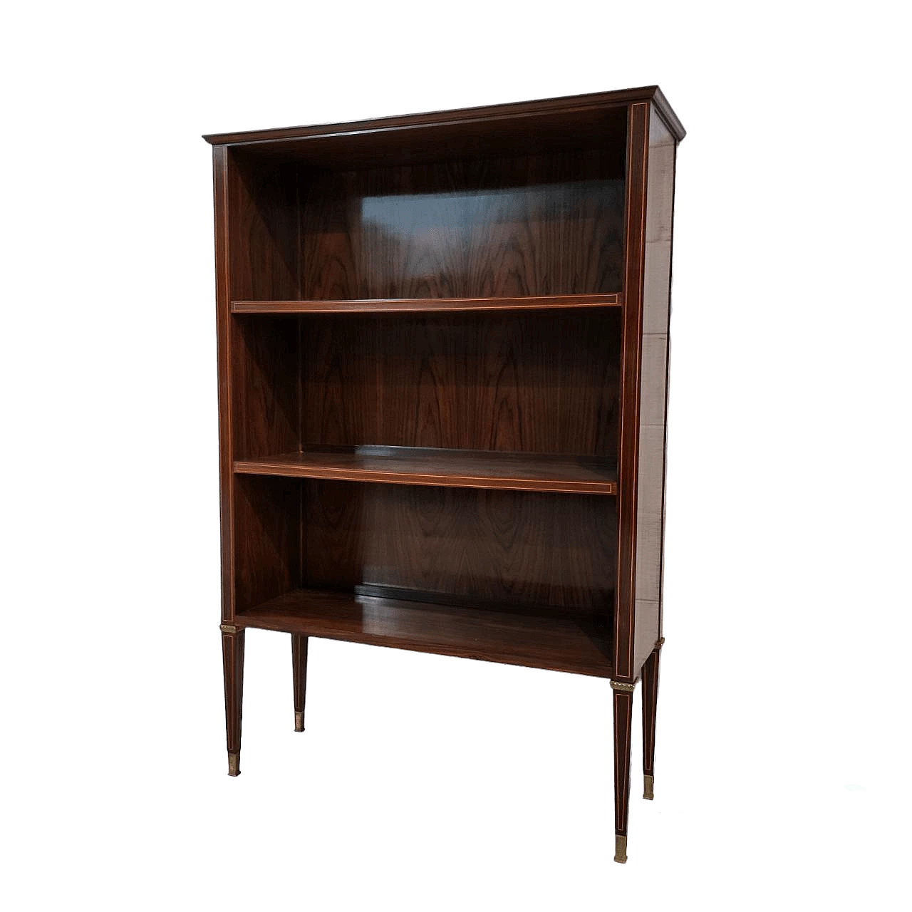 Open bookcase with brass elements and light wood inlays, 1950s 1