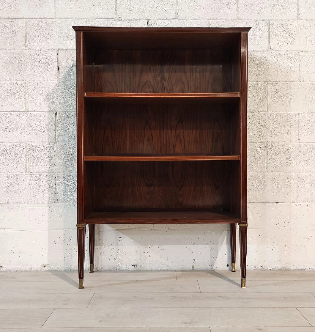 Open bookcase with brass elements and light wood inlays, 1950s 2