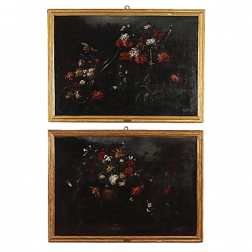 Attributed to Elisabetta Marchioni, pair of still life with flowers, oil on canvas, 17th century