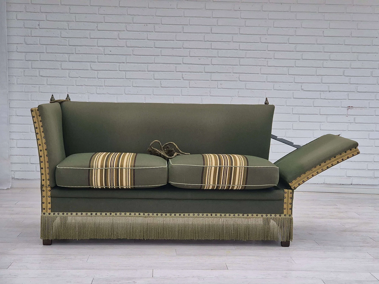 Danish two-seater wool sofa with fold-down armrests, 1970s 2