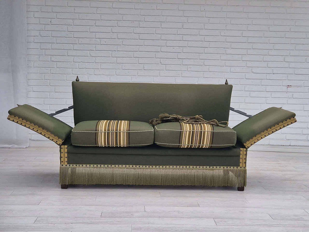 Danish two-seater wool sofa with fold-down armrests, 1970s 3