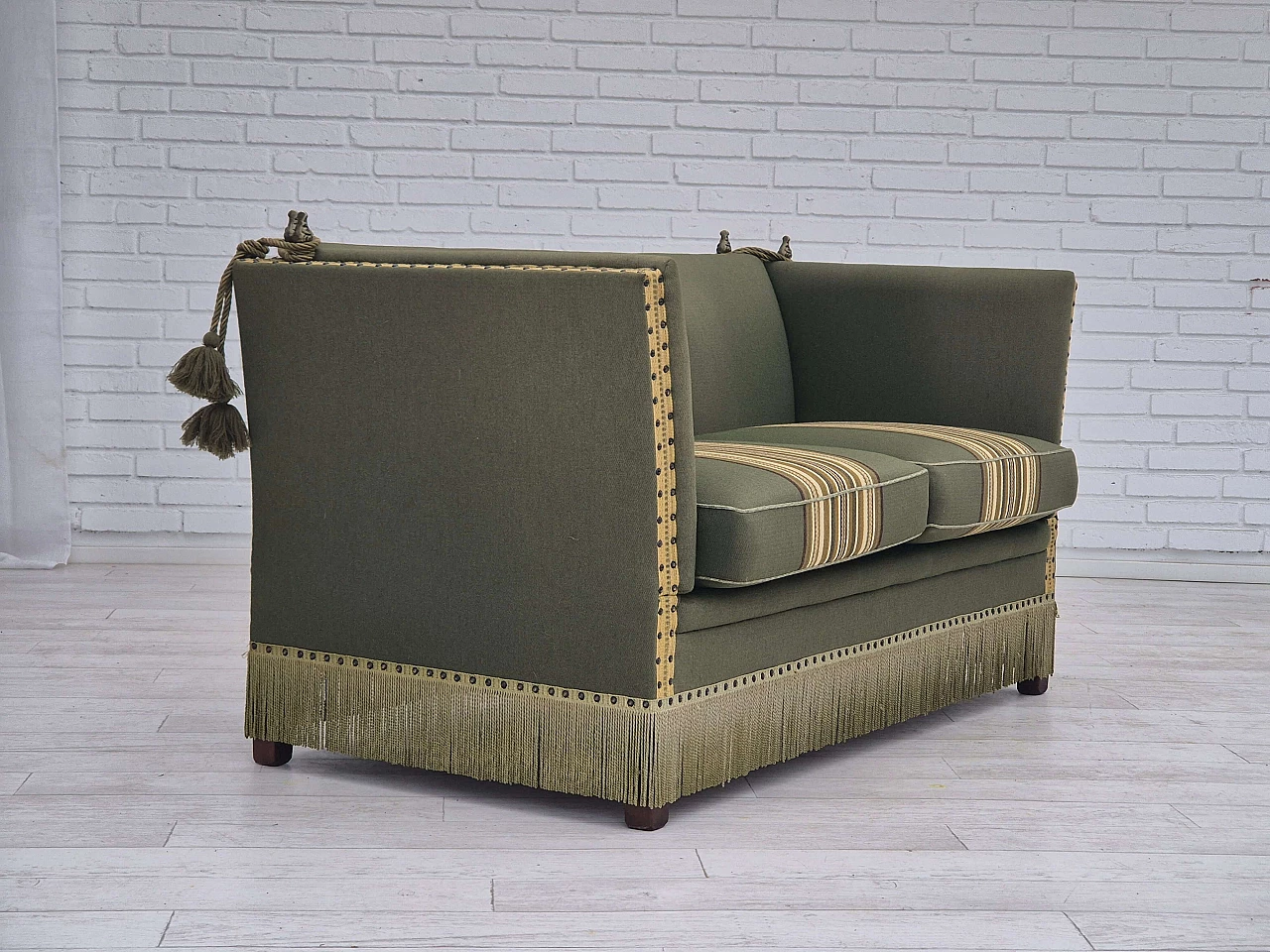 Danish two-seater wool sofa with fold-down armrests, 1970s 4