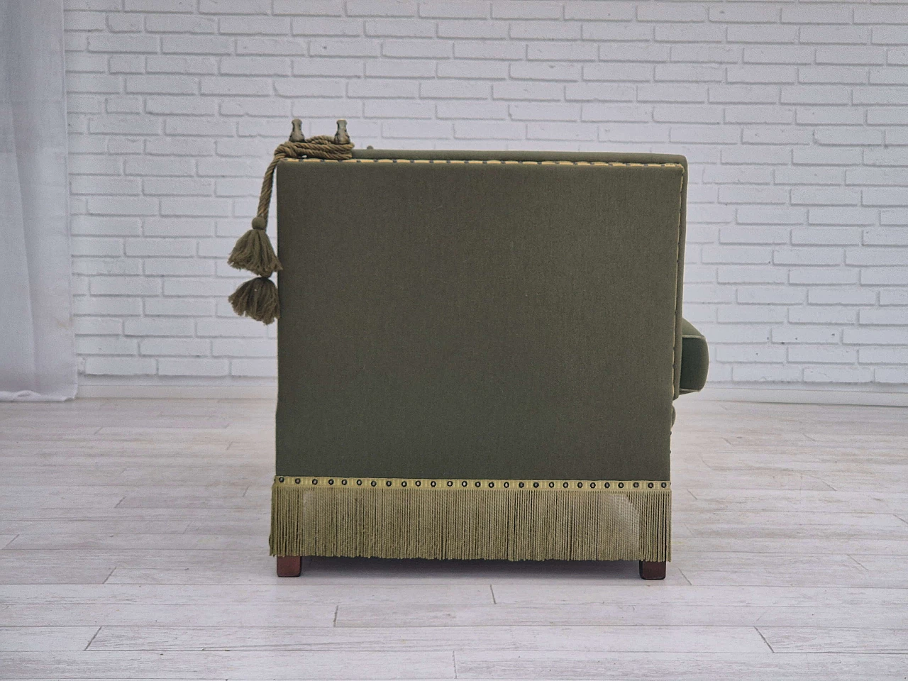 Danish two-seater wool sofa with fold-down armrests, 1970s 5