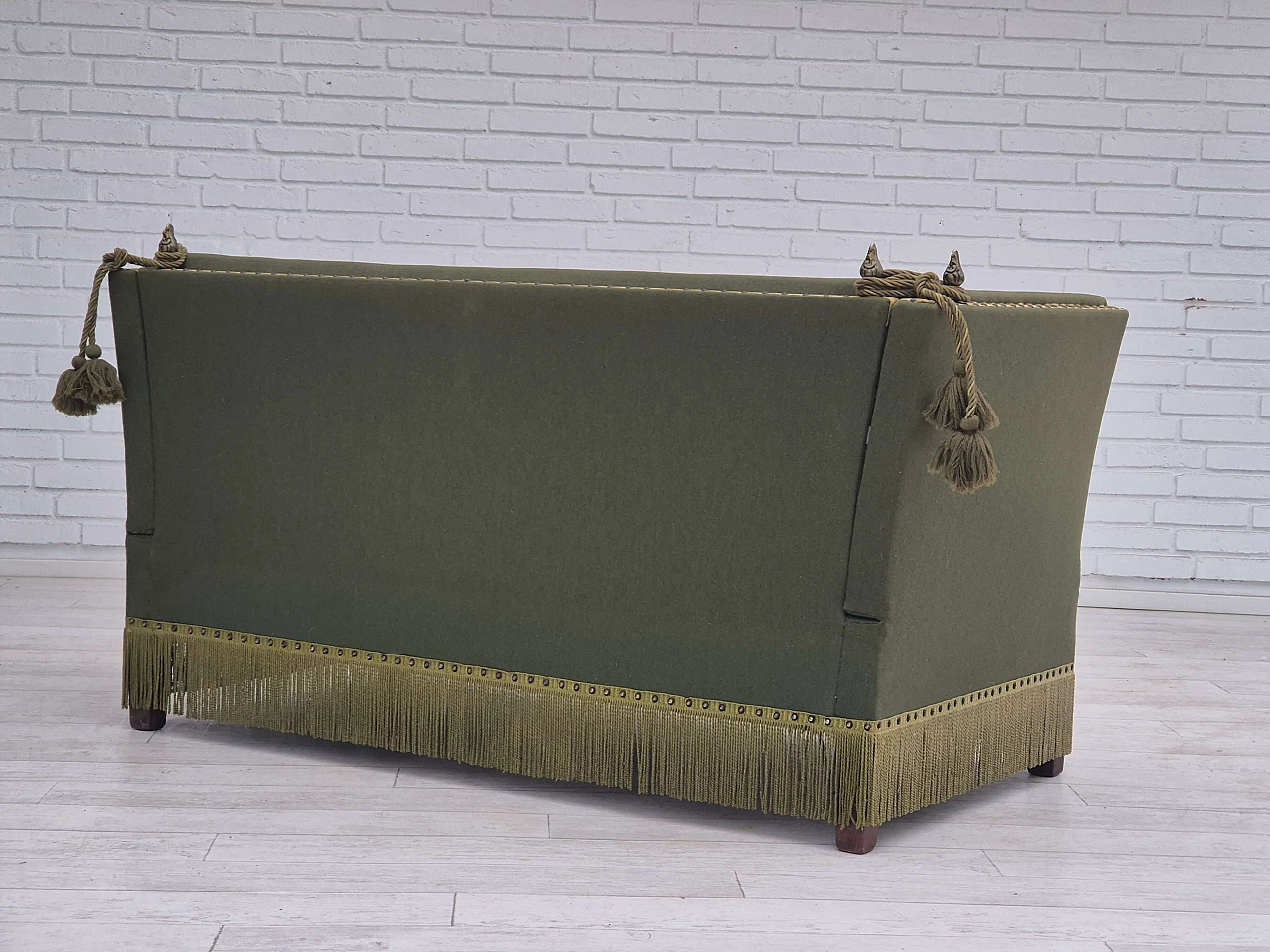 Danish two-seater wool sofa with fold-down armrests, 1970s 6