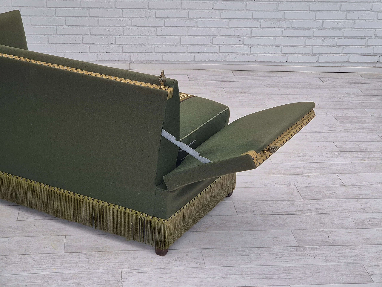 Danish two-seater wool sofa with fold-down armrests, 1970s 8
