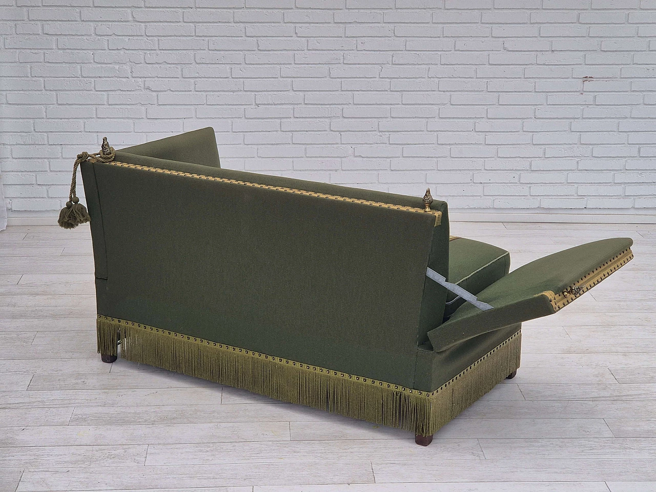 Danish two-seater wool sofa with fold-down armrests, 1970s 9