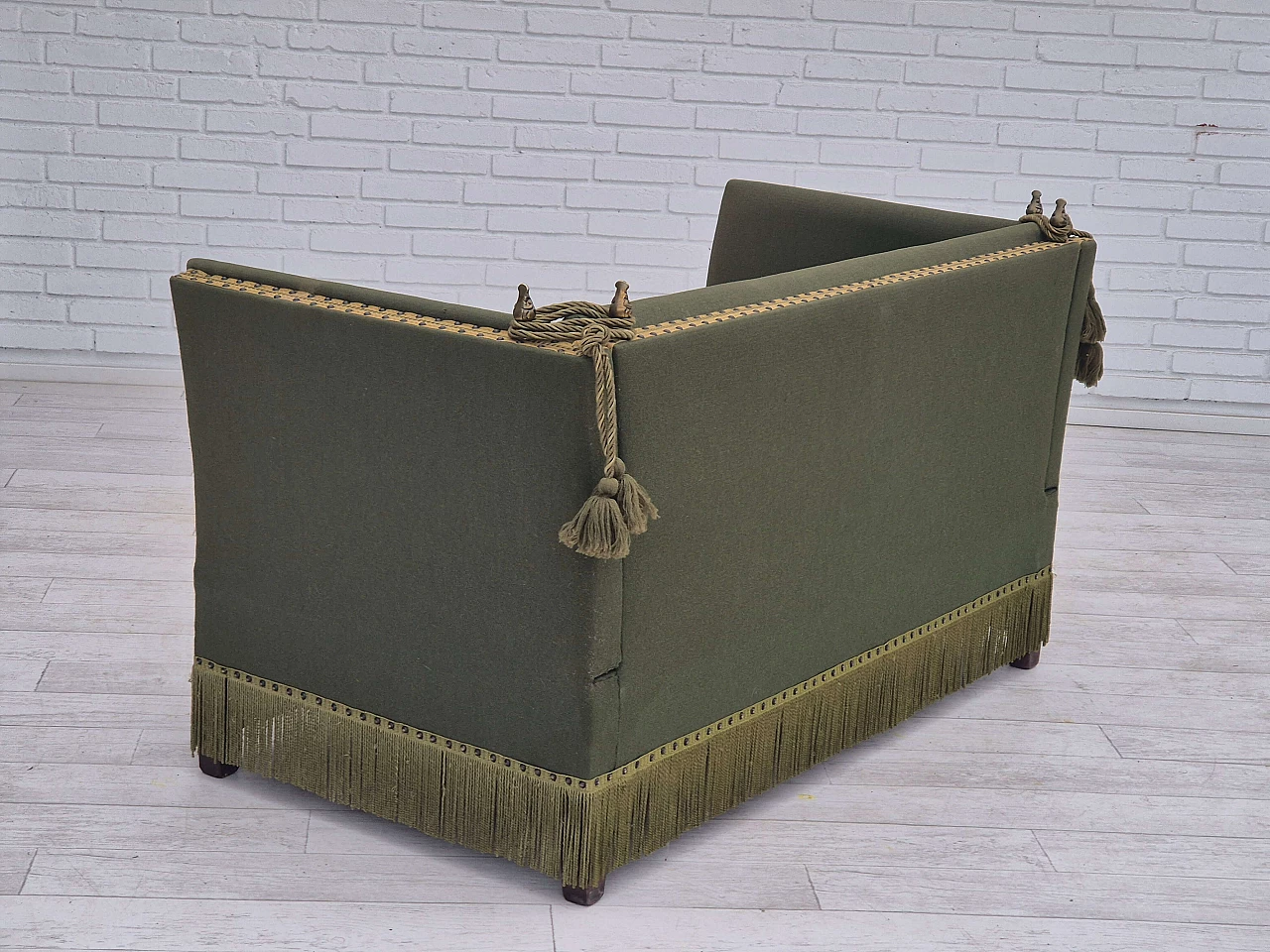 Danish two-seater wool sofa with fold-down armrests, 1970s 12