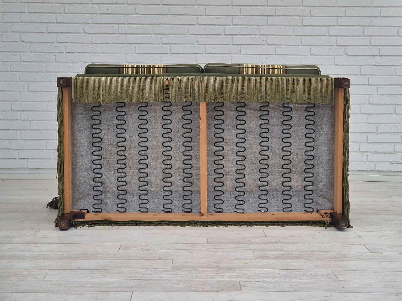Danish two-seater wool sofa with fold-down armrests, 1970s 14