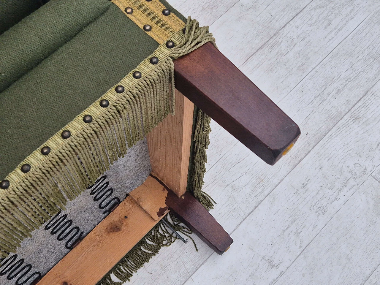Danish two-seater wool sofa with fold-down armrests, 1970s 15