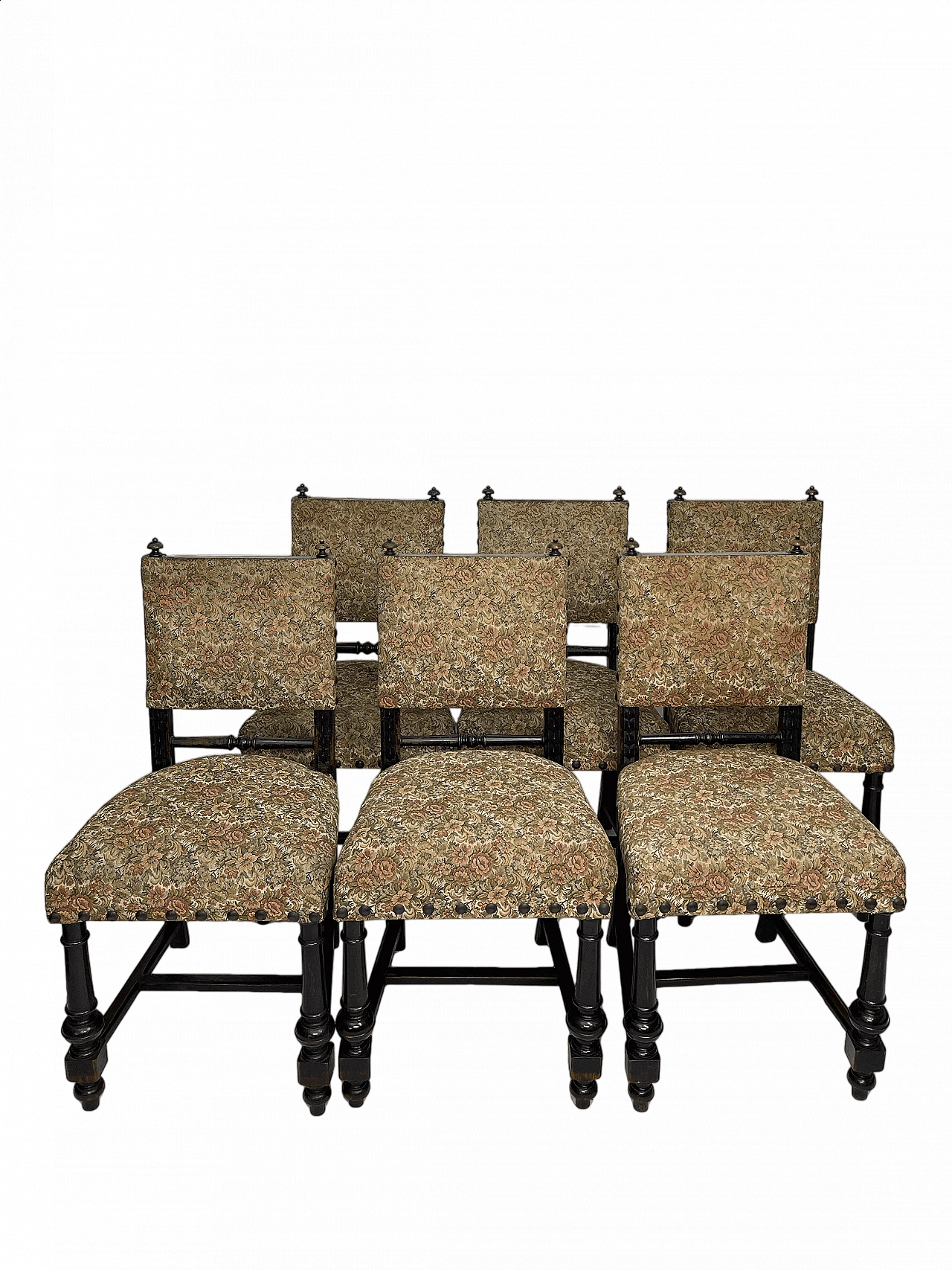 6 Chairs in wood and fabric, early 20th century 15