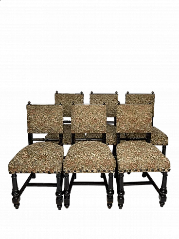 6 Chairs in wood and fabric, early 20th century