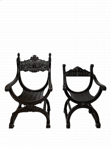 Pair of Renaissance style Savonarola armchairs, late 19th century