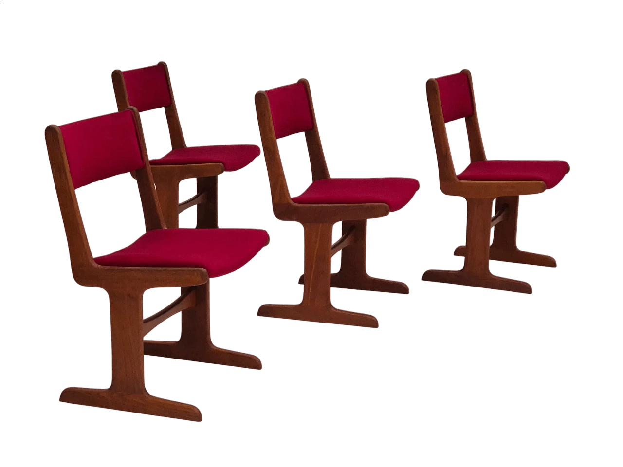 4 Chairs in teak and red velvet by Farsø Møbelfabrik, 1970s 17