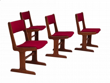 4 Chairs in teak and red velvet by Farsø Møbelfabrik, 1970s