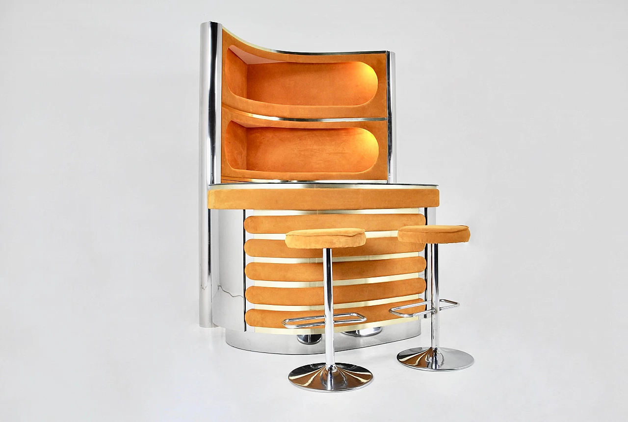 Bar set with 2 stools attributed to Willy Rizzo, 1970s 1