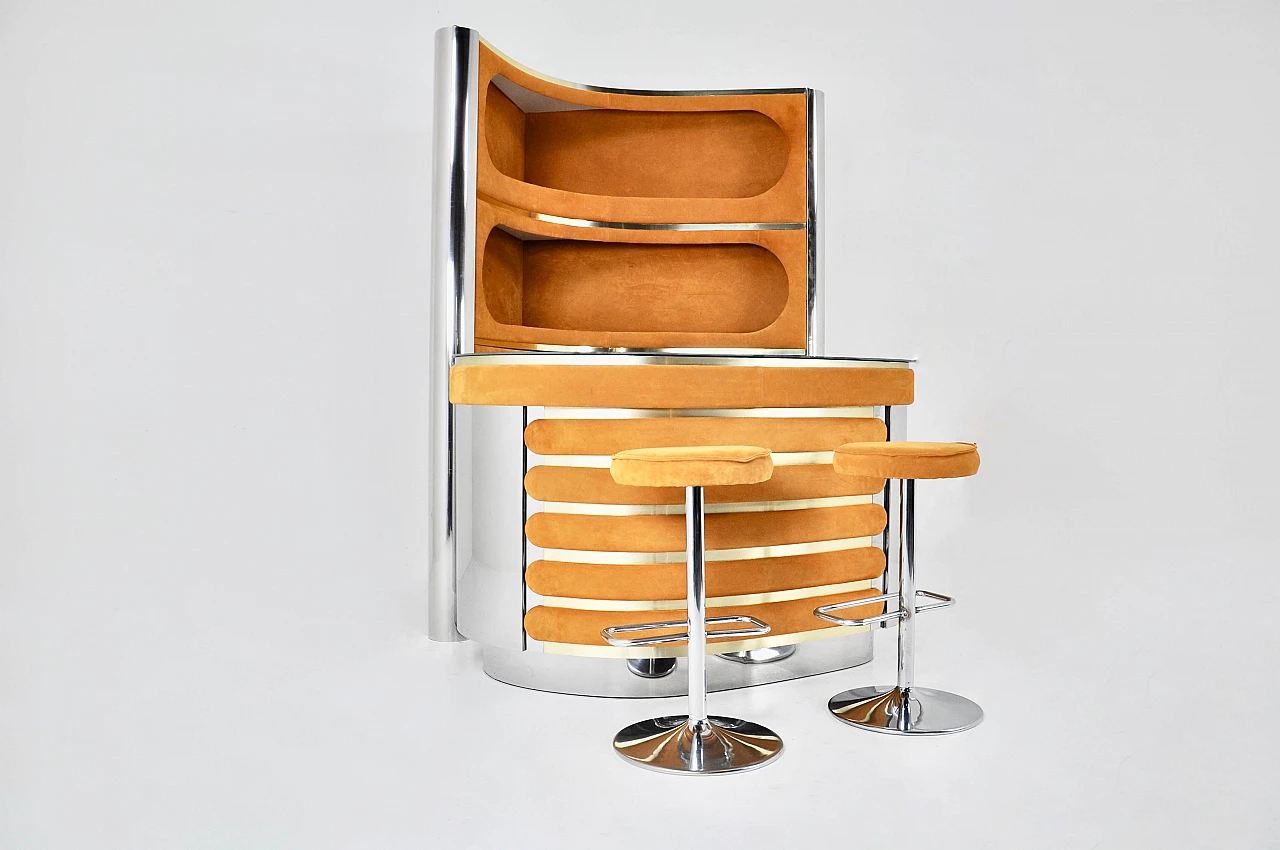 Bar set with 2 stools attributed to Willy Rizzo, 1970s 2