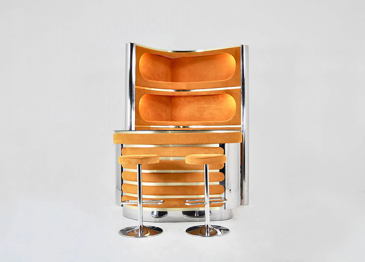 Bar set with 2 stools attributed to Willy Rizzo, 1970s 3