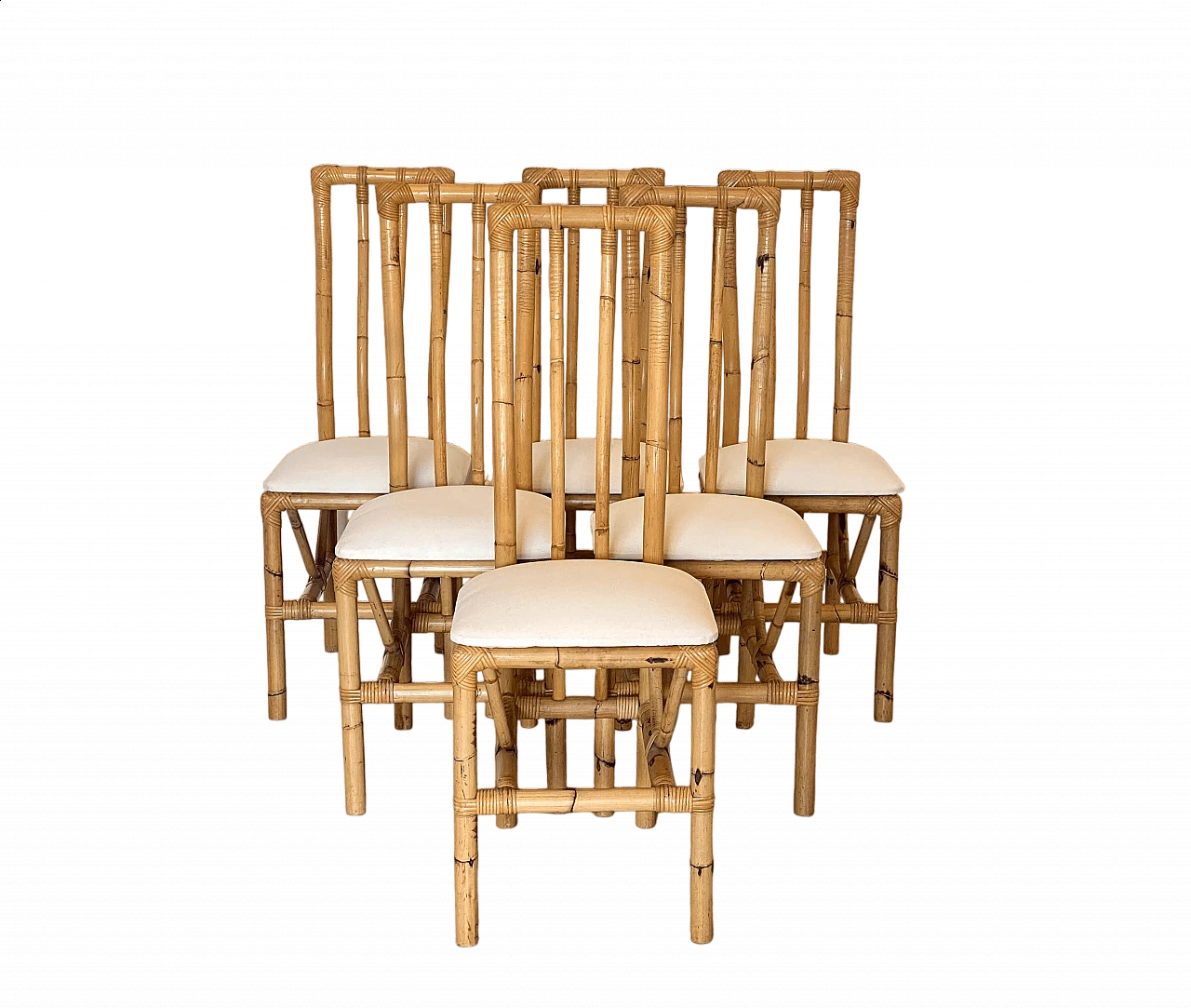 6 Bamboo dining chairs, 1970s 15