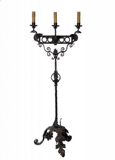 Wrought iron floor candle holder, early 20th century