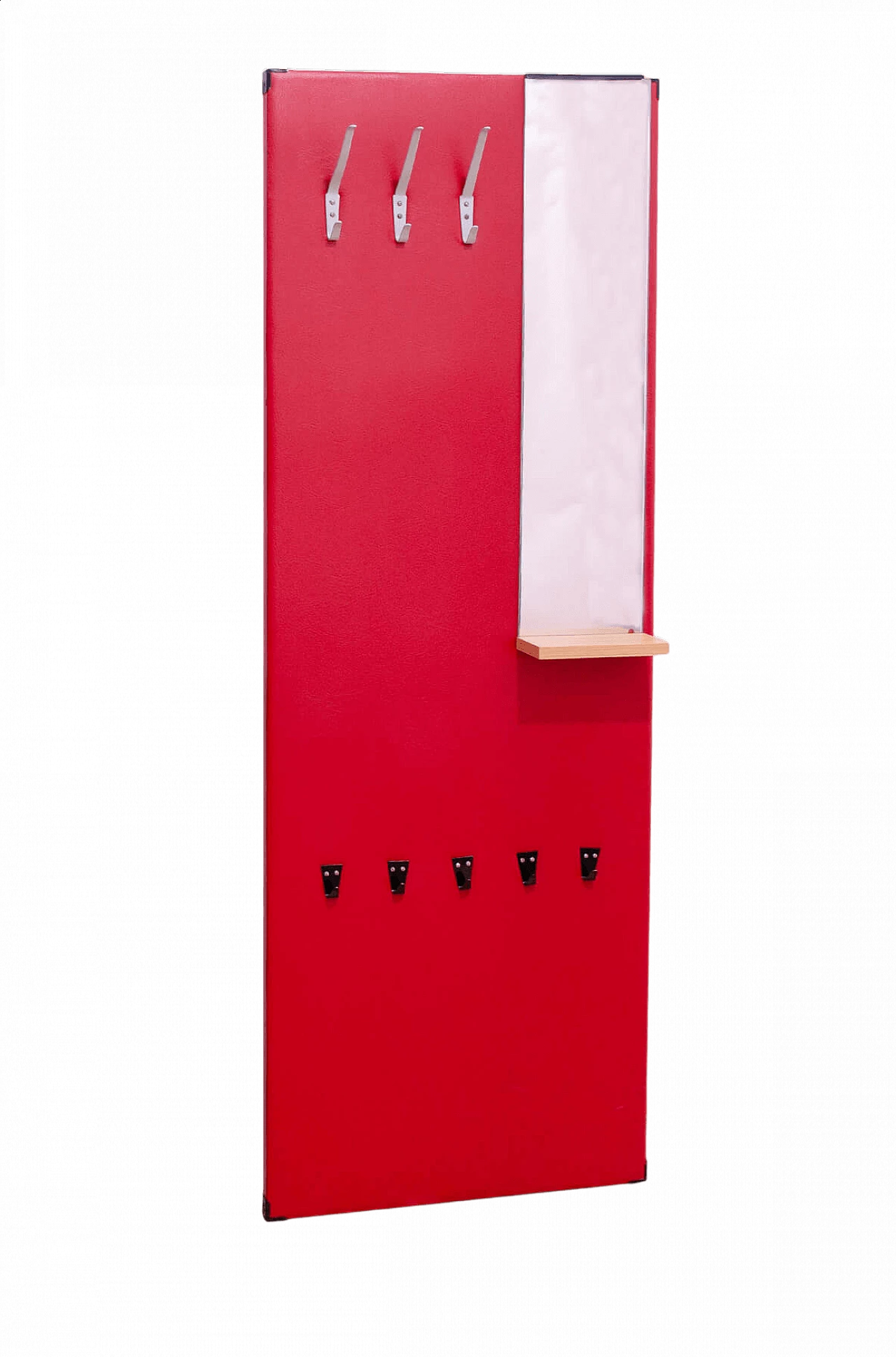 Appendiabiti in similpelle rossa con specchio di Drevotvar, anni '60 28