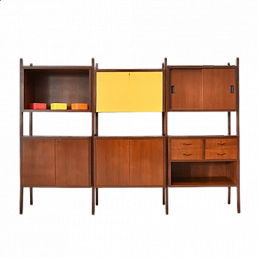 Three-module wooden bookcase, 1950s