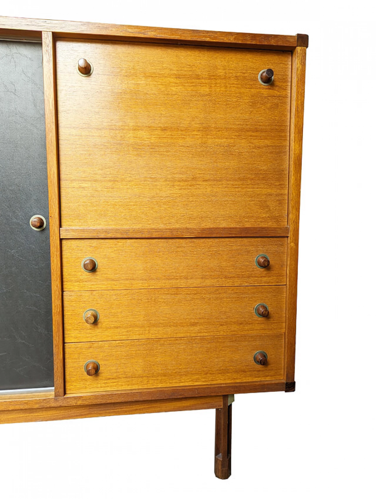 Credenza in legno di teak e skai nero di G. Coslin per 3V Arredamenti, anni '60 5