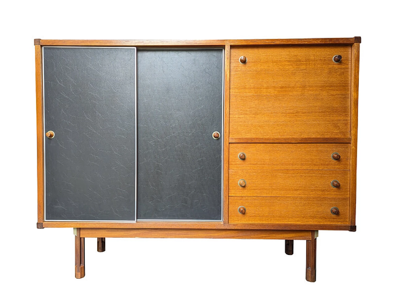 Credenza in legno di teak e skai nero di G. Coslin per 3V Arredamenti, anni '60 6