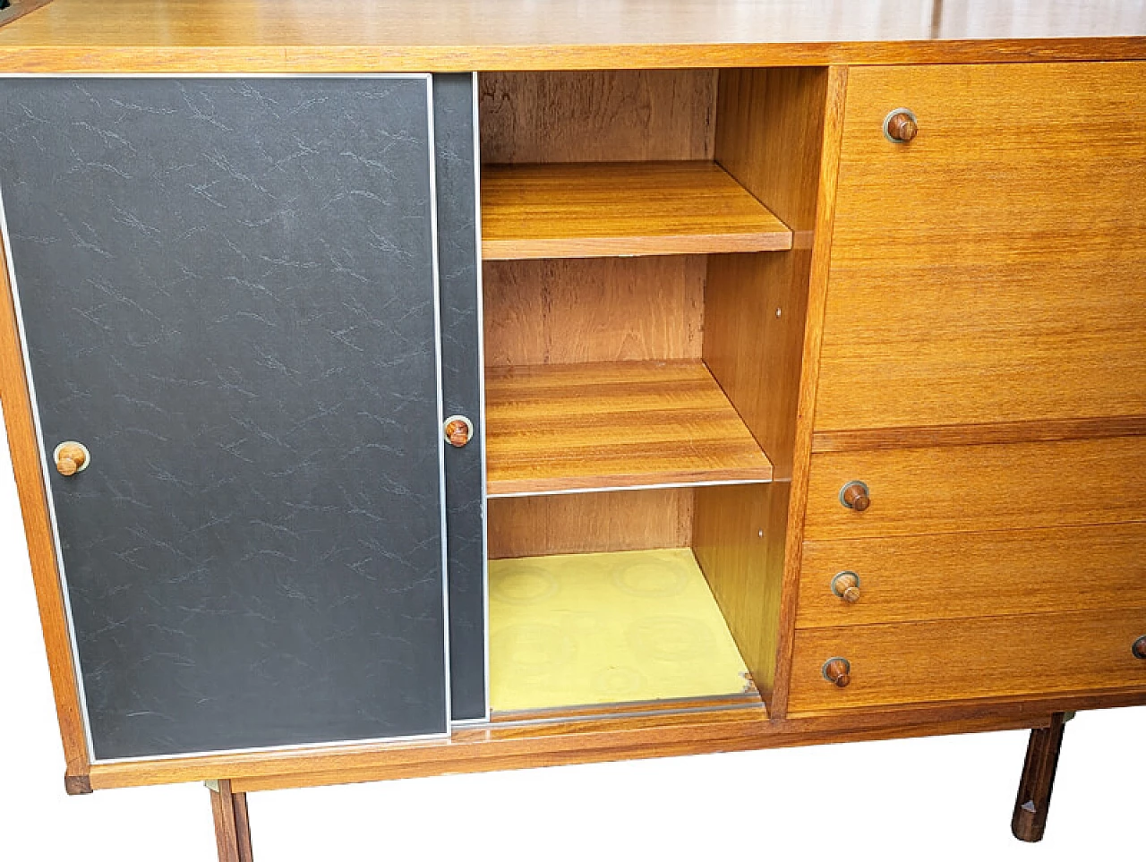 Sideboard in teak wood and black skai by G. Coslin for 3V Arredamenti, 1960s 7