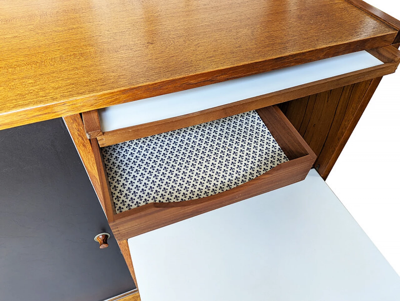 Credenza in legno di teak e skai nero di G. Coslin per 3V Arredamenti, anni '60 8