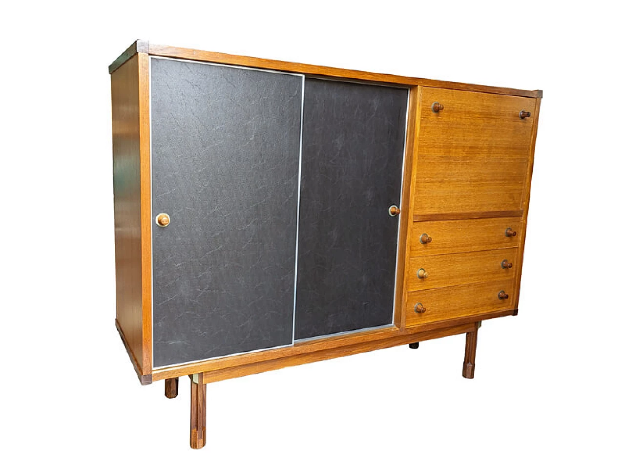 Credenza in legno di teak e skai nero di G. Coslin per 3V Arredamenti, anni '60 10