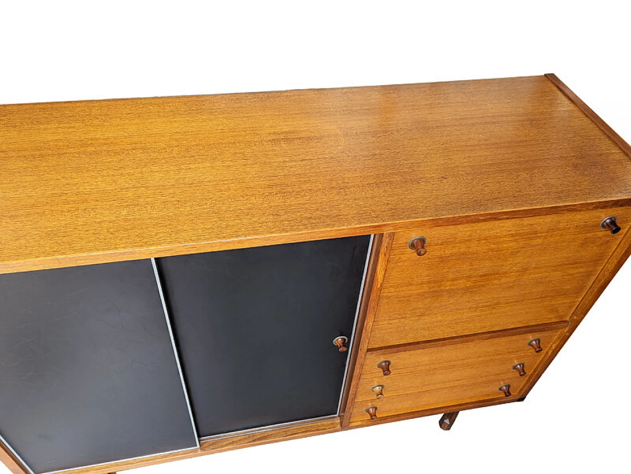 Credenza in legno di teak e skai nero di G. Coslin per 3V Arredamenti, anni '60 15