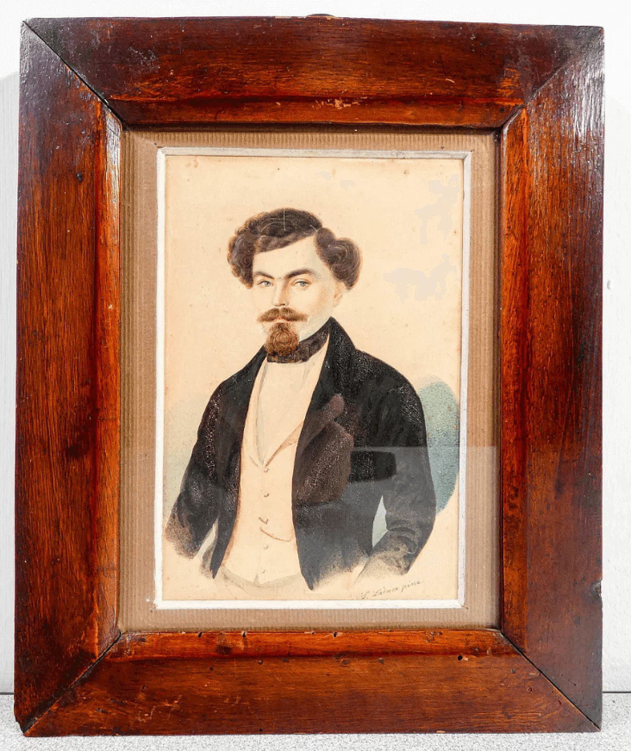 Portrait of a young man signed Ladner, watercolour on paper by Tommaso Baghetti, 19th century 1