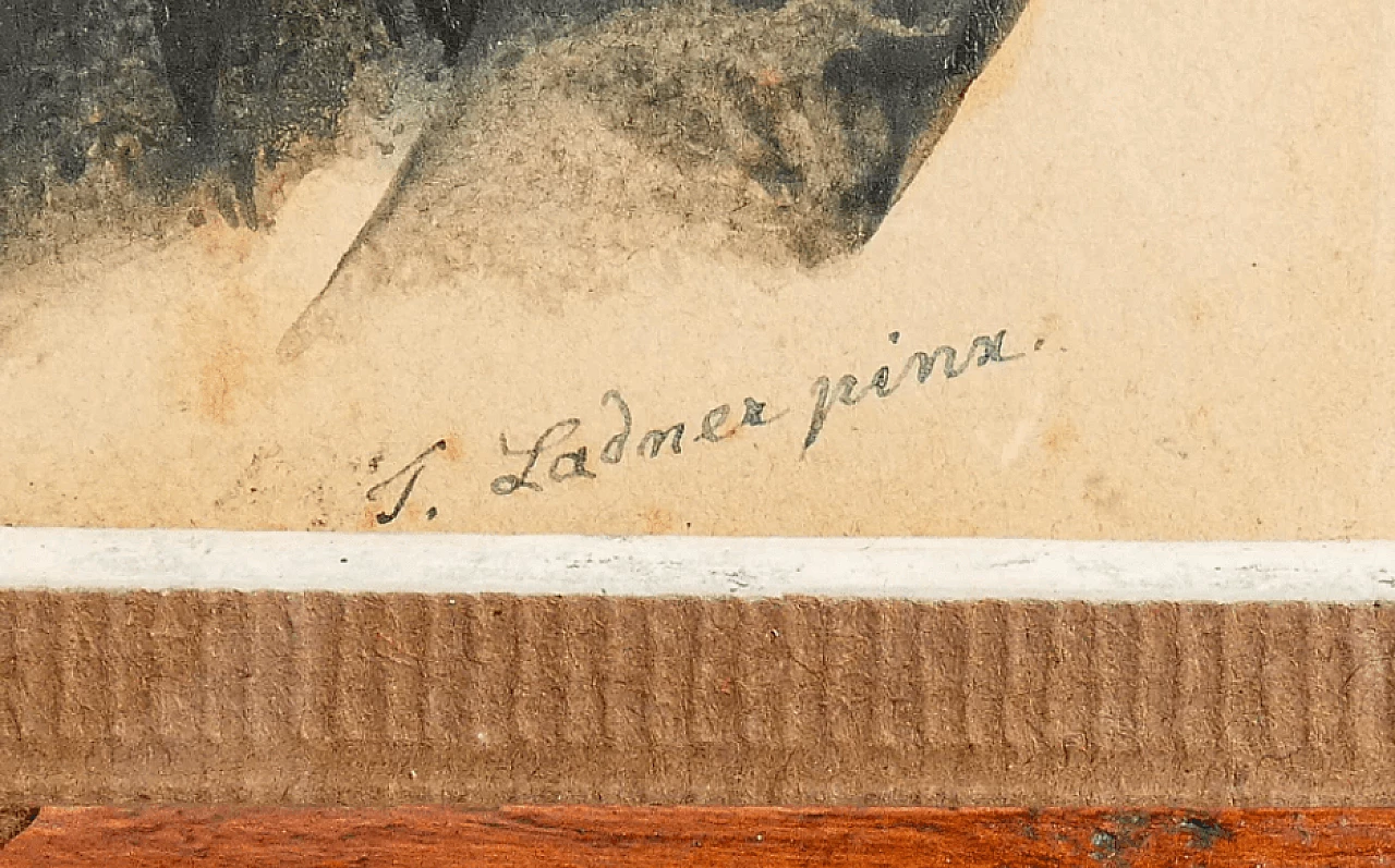 Ritratto di giovane uomo firmato Ladner, acquerello su carta di Tommaso Baghetti, '800 3