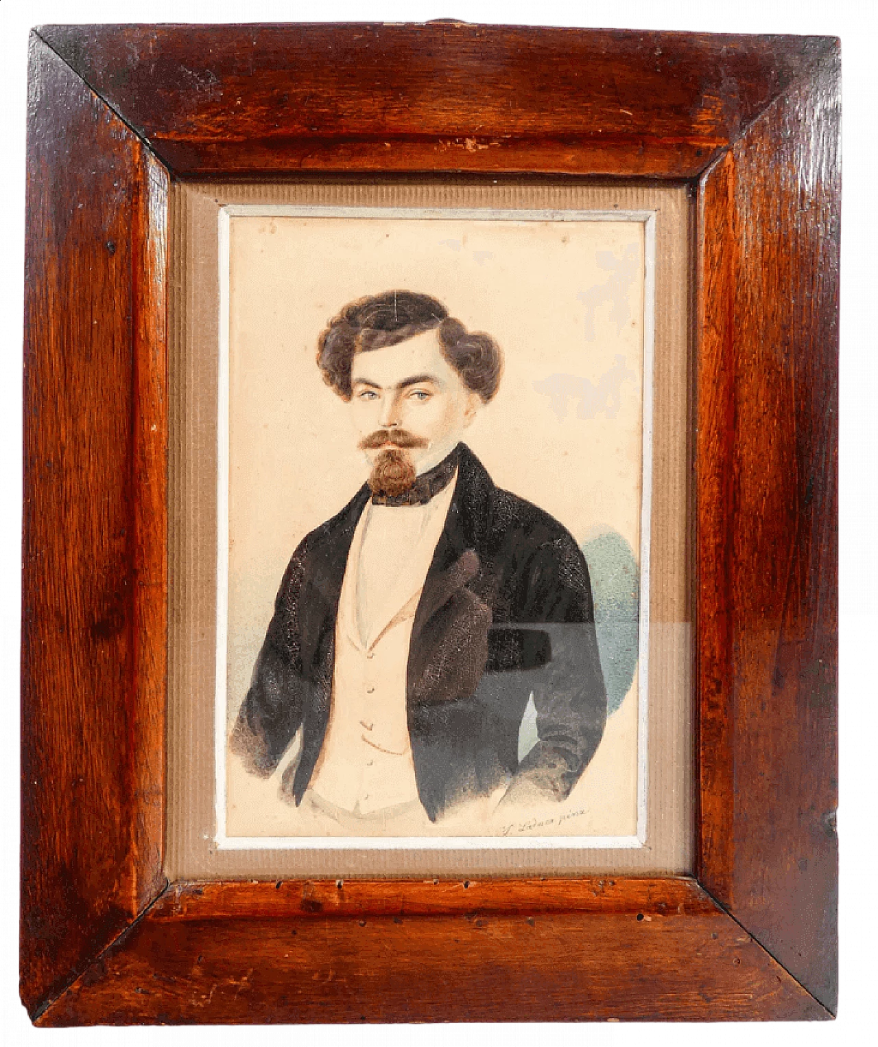 Portrait of a young man signed Ladner, watercolour on paper by Tommaso Baghetti, 19th century 7
