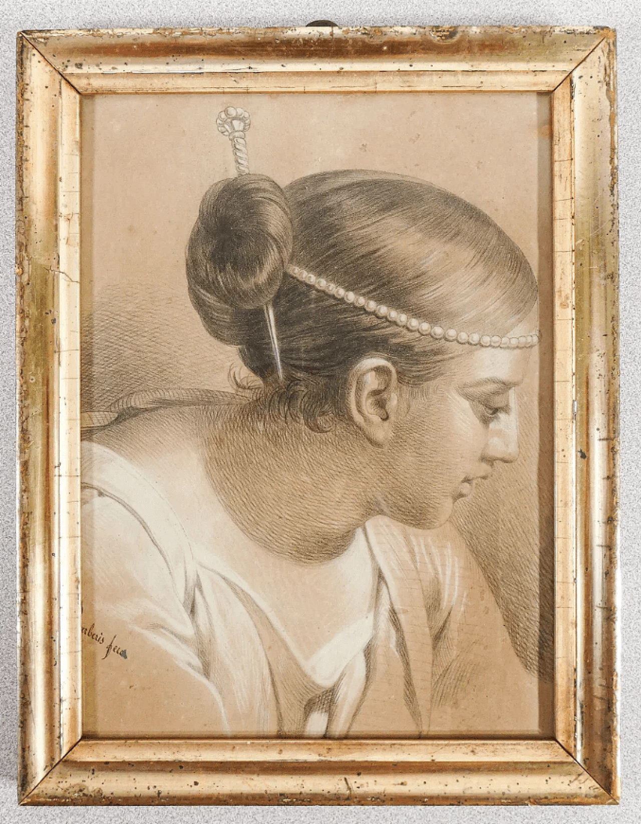Antonio Barberis, Portrait of a Woman, pencil on paper, 19th century 2