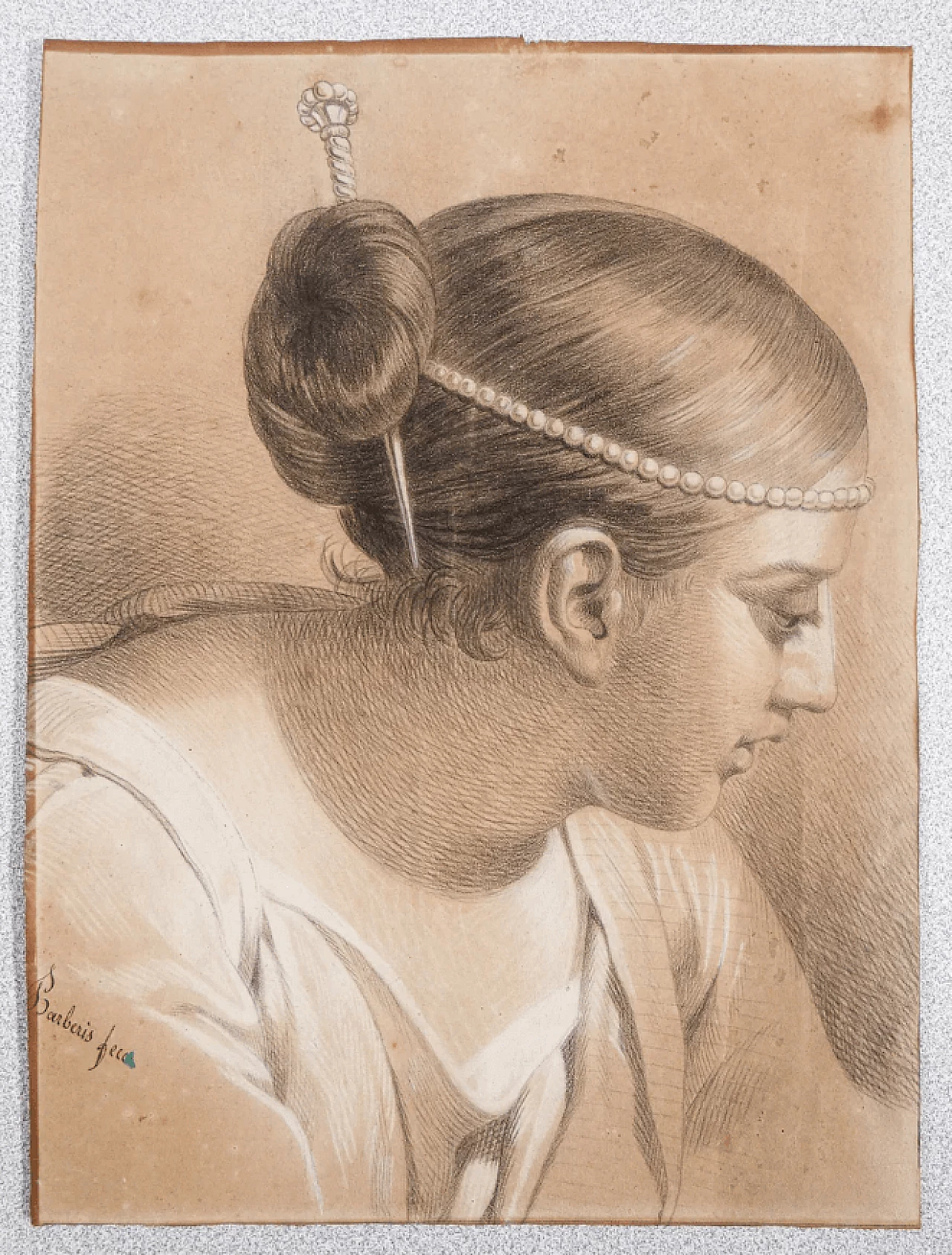 Antonio Barberis, Portrait of a Woman, pencil on paper, 19th century 3