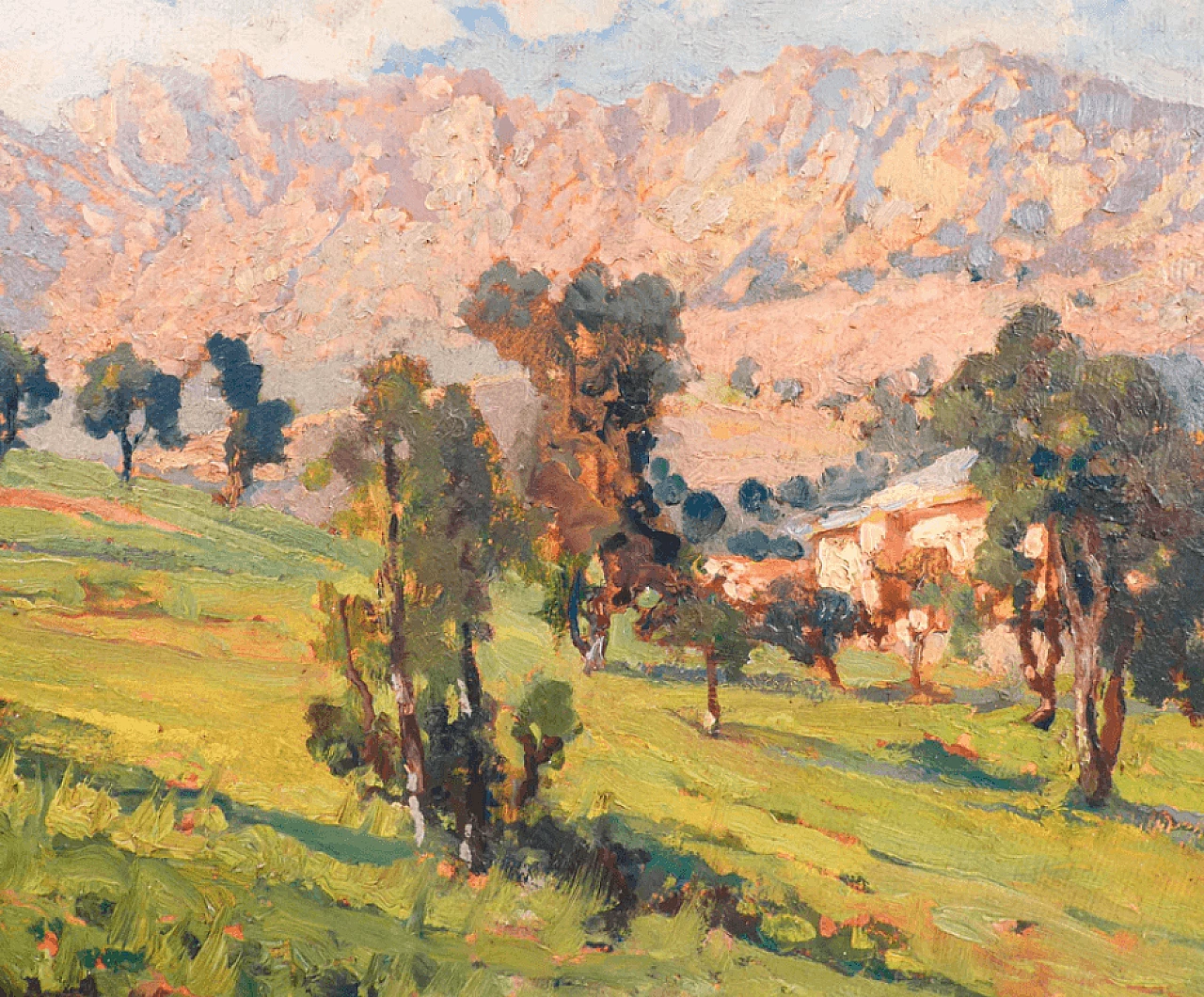 Paesaggio montano, dipinto a olio con cornice, metà '900 3