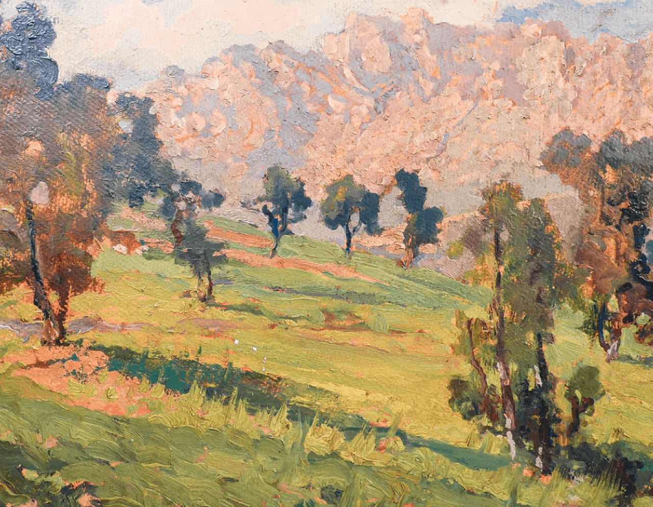 Paesaggio montano, dipinto a olio con cornice, metà '900 4