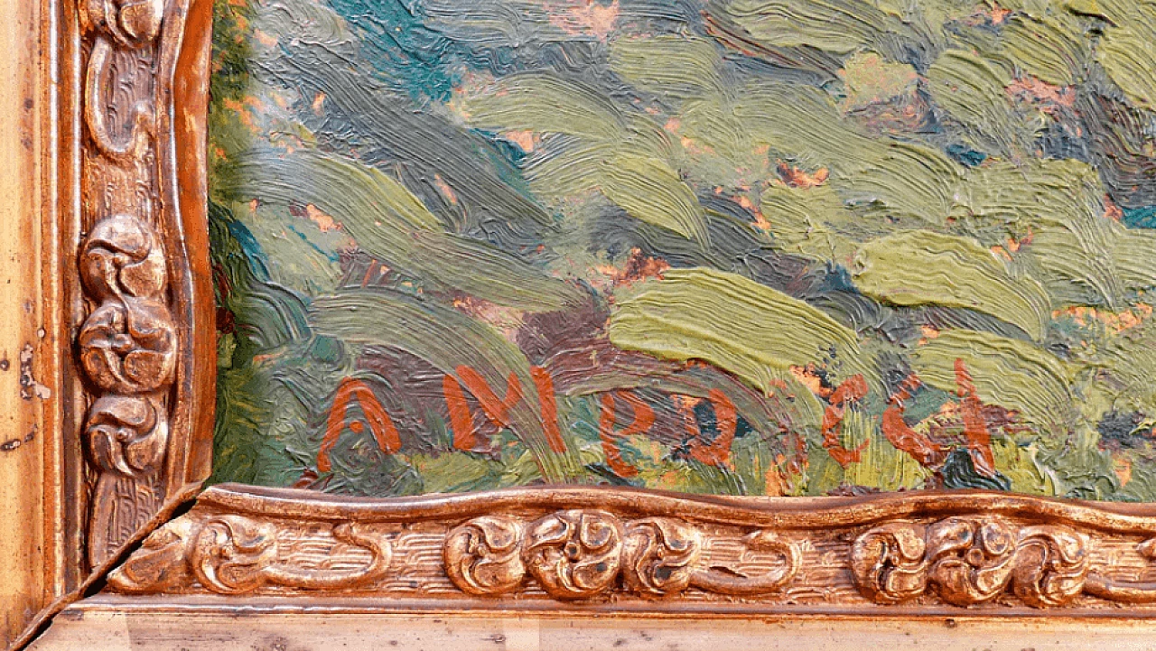 Paesaggio montano, dipinto a olio con cornice, metà '900 6