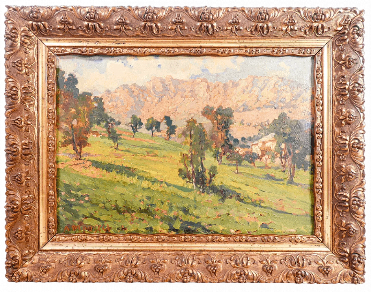 Paesaggio montano, dipinto a olio con cornice, metà '900 8