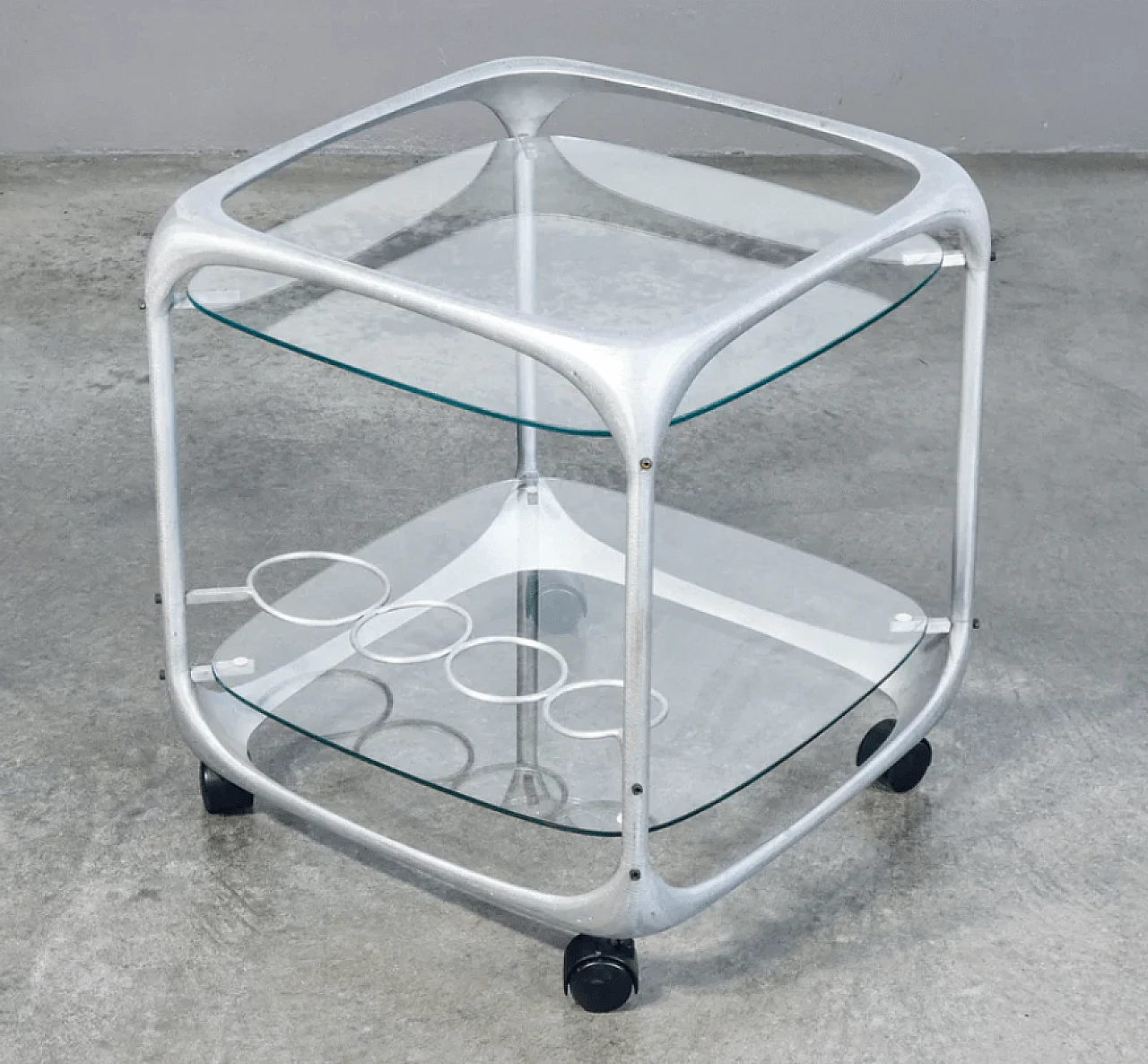 Aluminium and glass bar trolley by Renzo Burchiellaro, 1970s 1