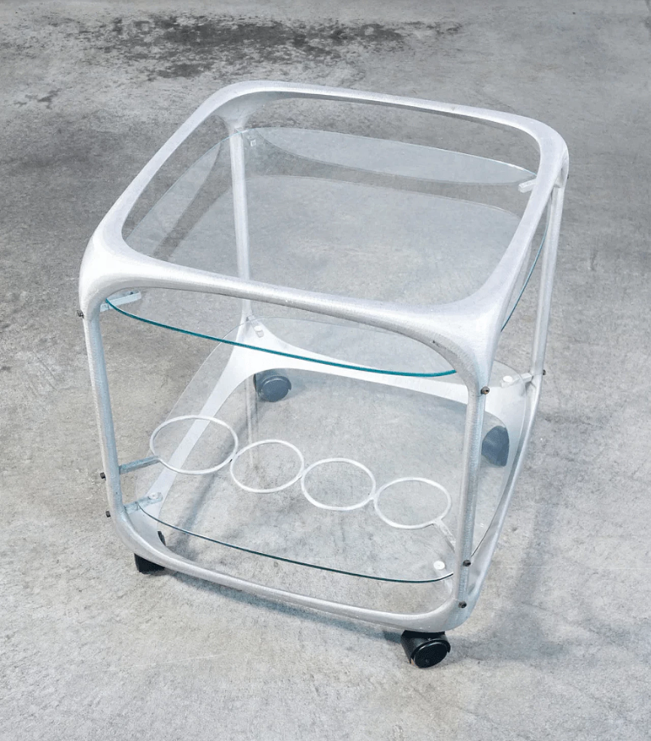 Aluminium and glass bar trolley by Renzo Burchiellaro, 1970s 2