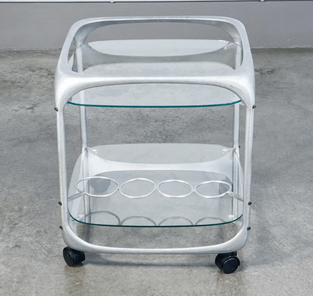 Aluminium and glass bar trolley by Renzo Burchiellaro, 1970s 3