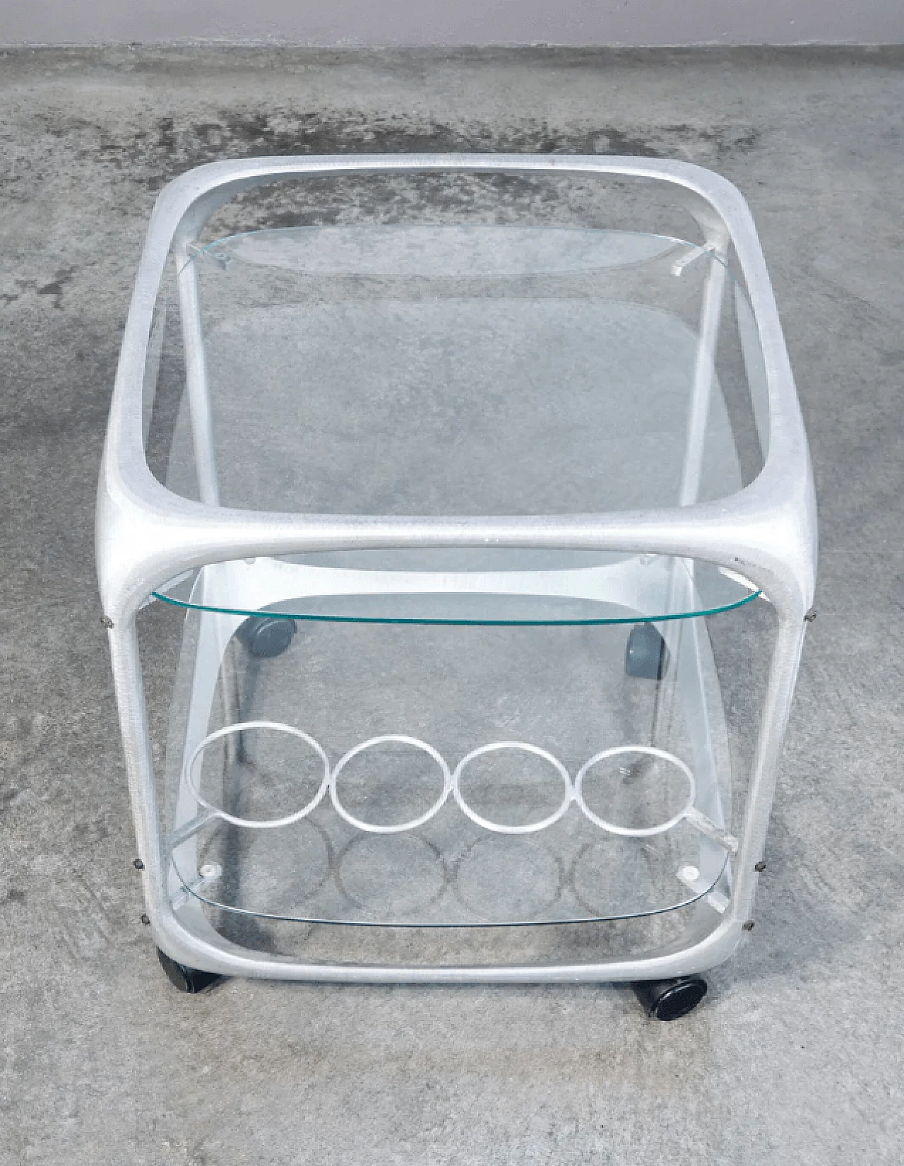 Aluminium and glass bar trolley by Renzo Burchiellaro, 1970s 4