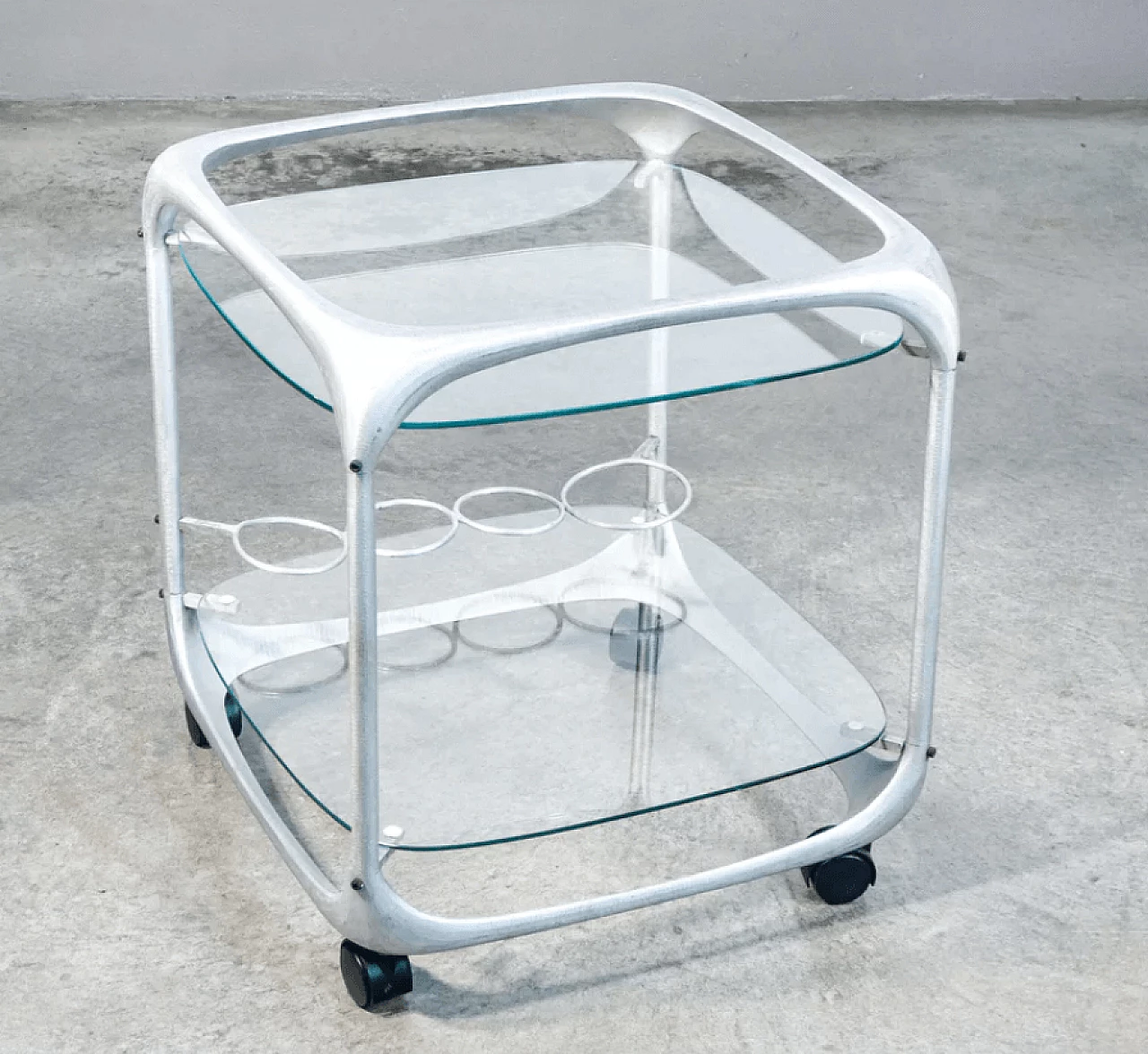 Aluminium and glass bar trolley by Renzo Burchiellaro, 1970s 5