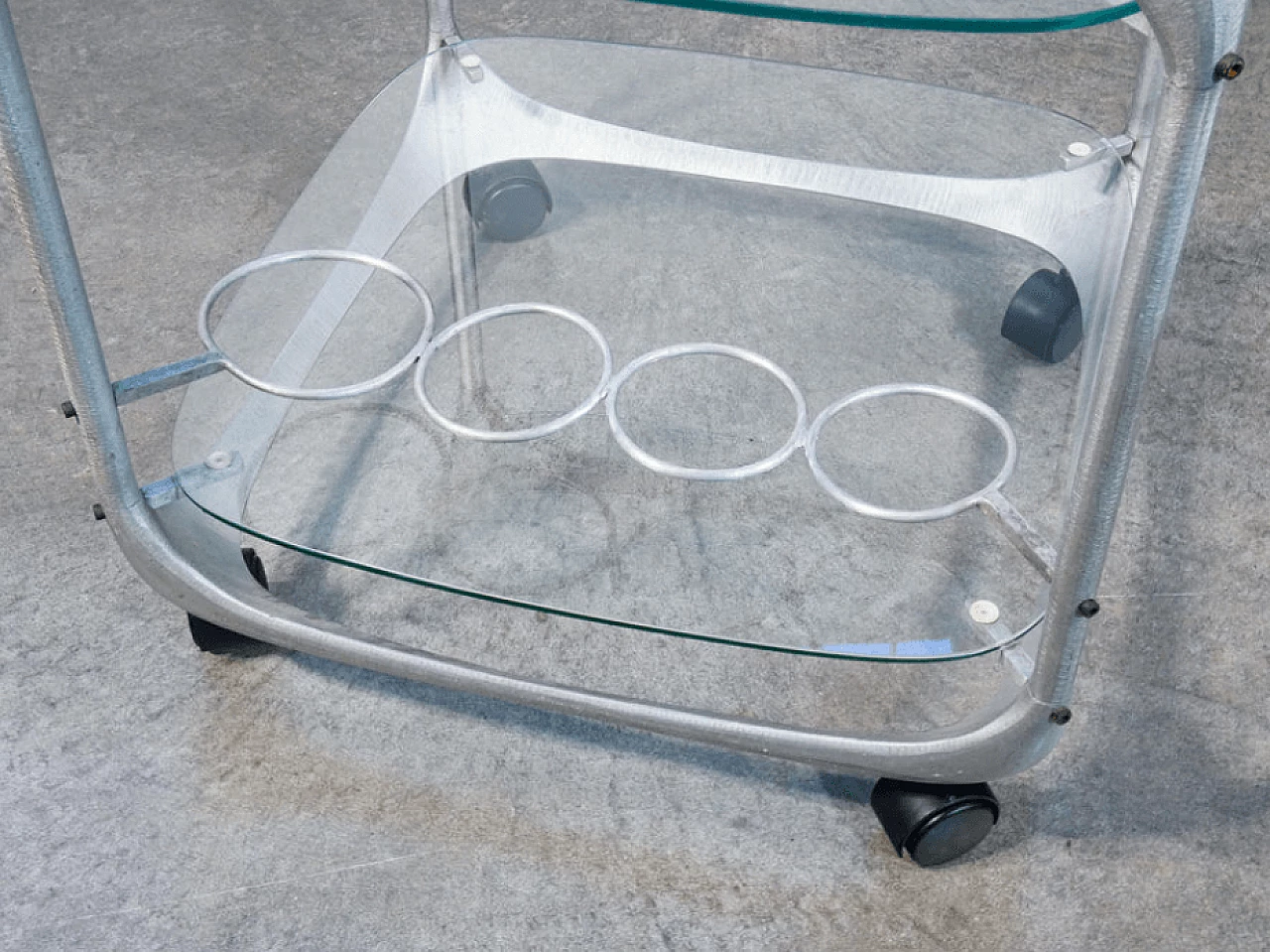 Aluminium and glass bar trolley by Renzo Burchiellaro, 1970s 6