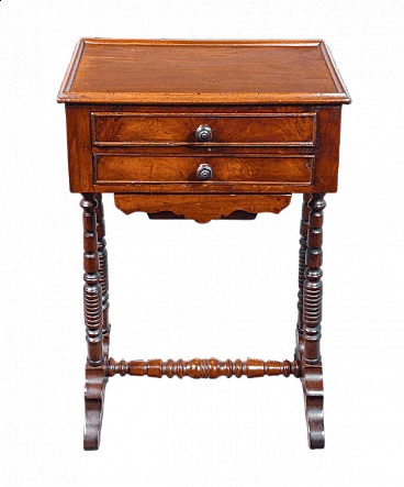 Wooden work table with three drawers, 19th century