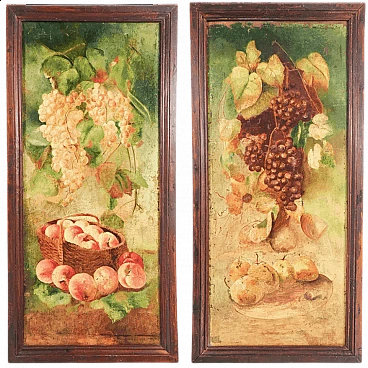 Pair of still lifes, oil on panel, mid-19th century