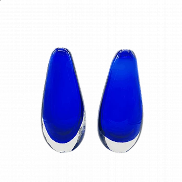 Pair of blue Murano glass vases by Flavio Poli for Seguso, 1960s