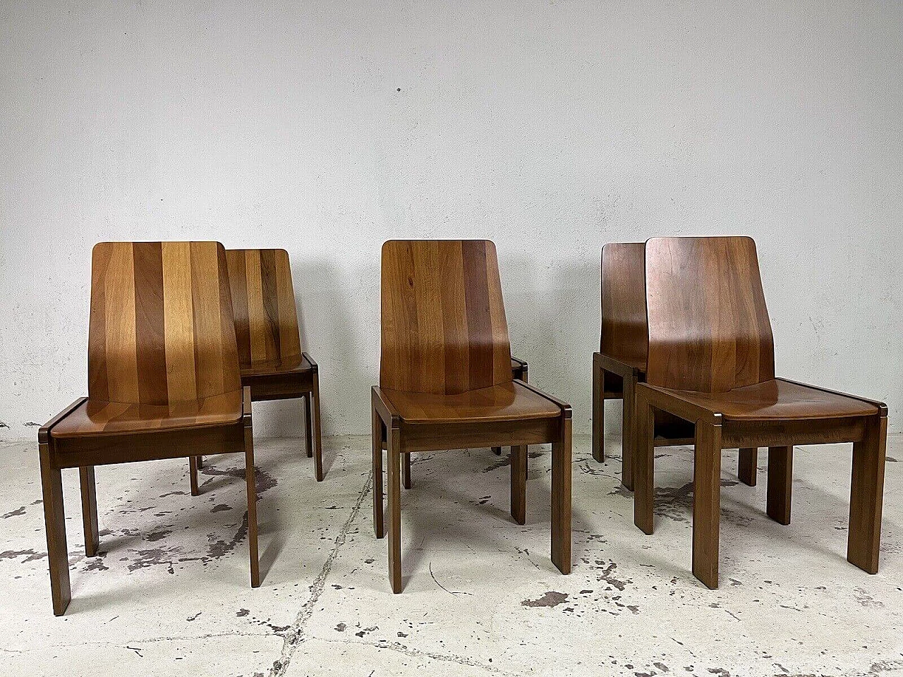 6 Maxello wooden chairs by Enzo Berti for Piarotto Mobili, 1980s 1
